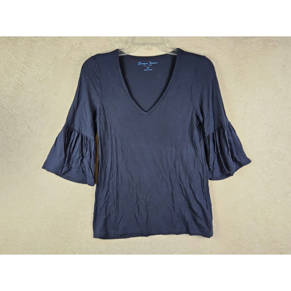 Draper James Women's 3/4 Ruffle Sleeve V Neck Top Navy Size XS